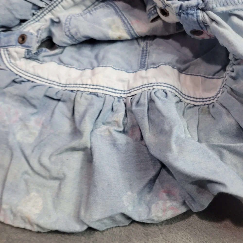 OshKosh Jumper‎ Dress Girls 9M Blue Floral Denim Overall Skirt Vestbak 1K340710